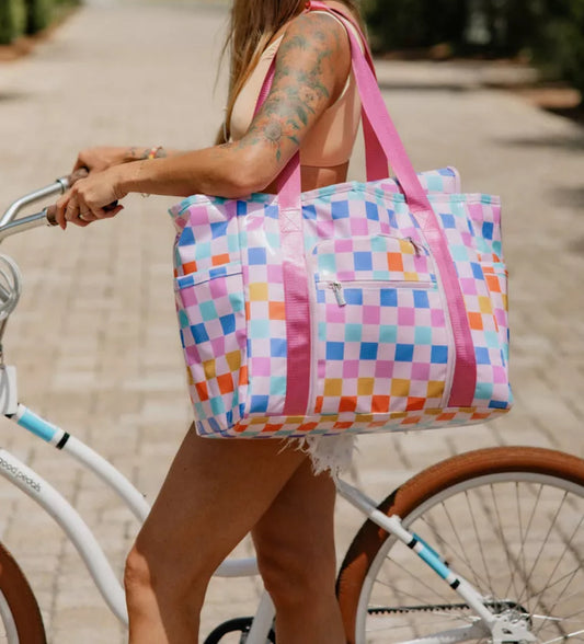 Multicolored Checkered Oversized Foldable Tote