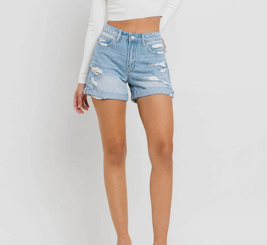 Mid Rise Double Cuffed Boyfriend Shorts