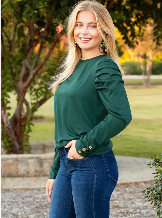 Ruffle Sleeve Top with Button Accents