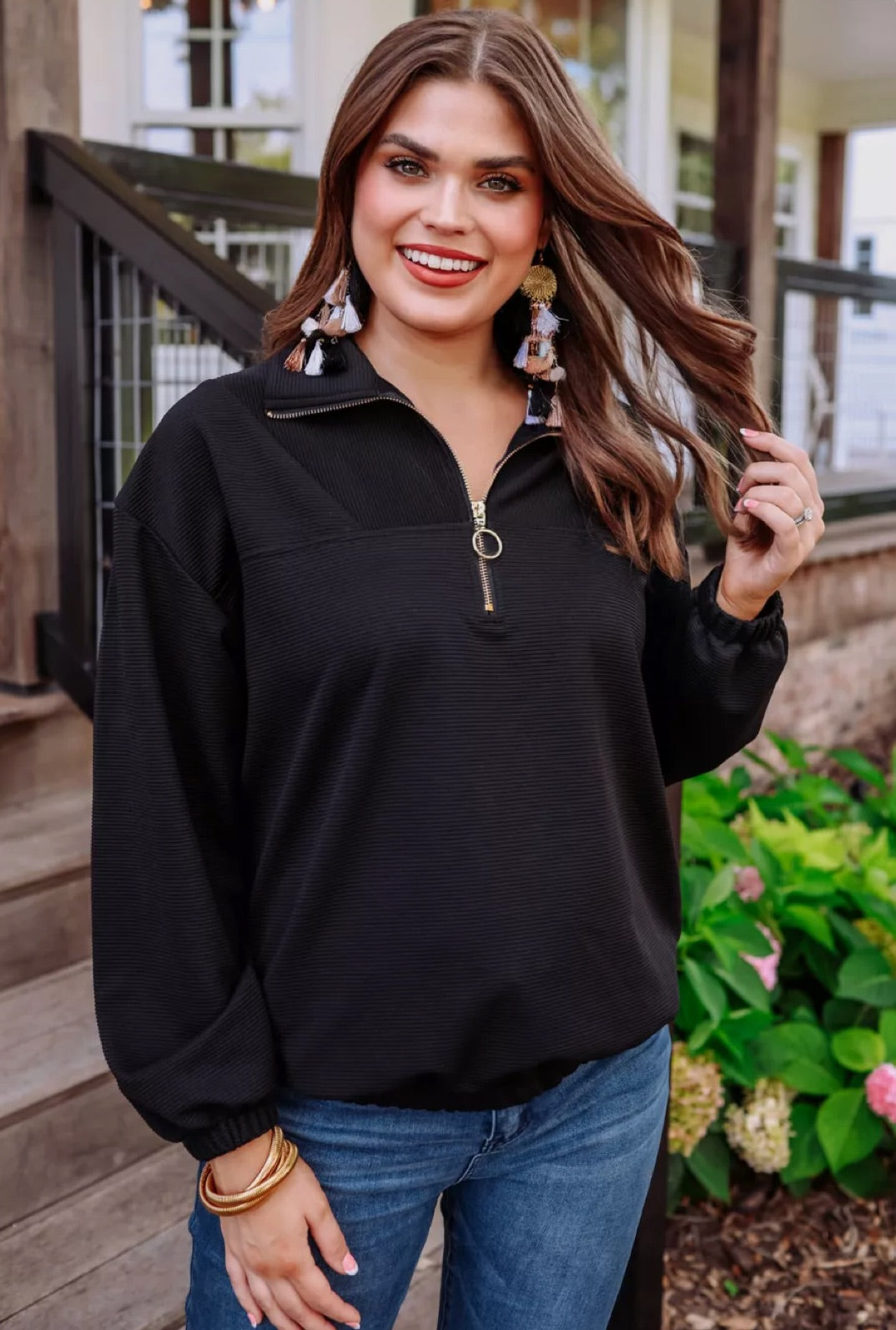 Levi Ribbed Quarted Zip Pullover