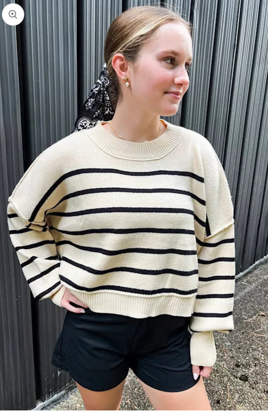 Black Striped Cropped Sweater