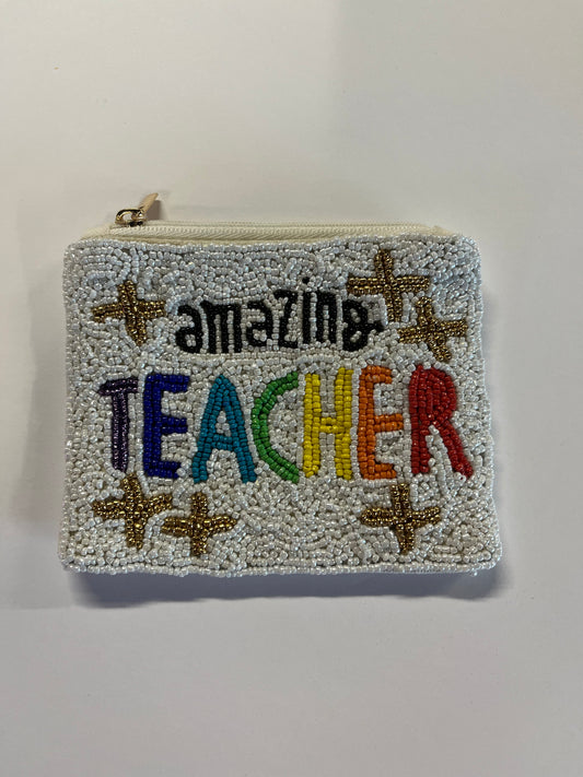 White Amazing Teacher Coin Bag