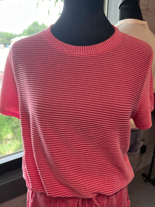 Pink ribbed short sleeve