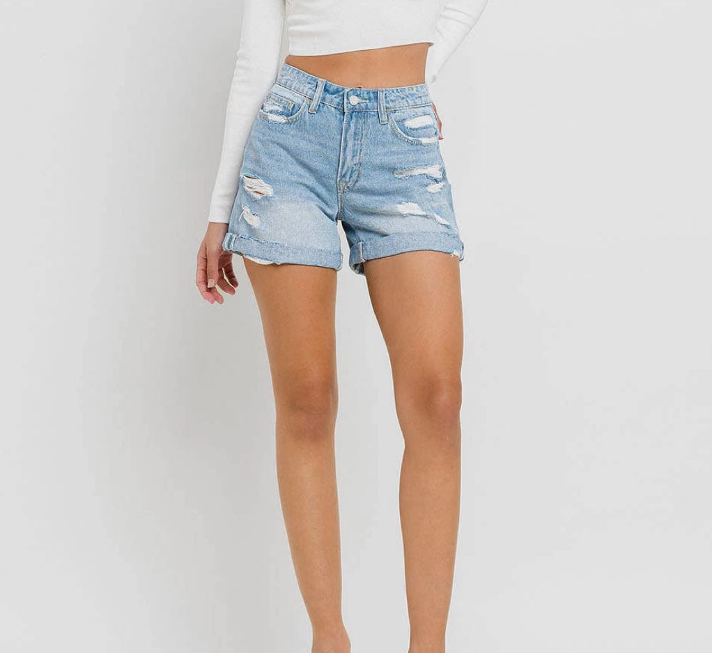Mid Rise Double Cuffed Boyfriend Shorts