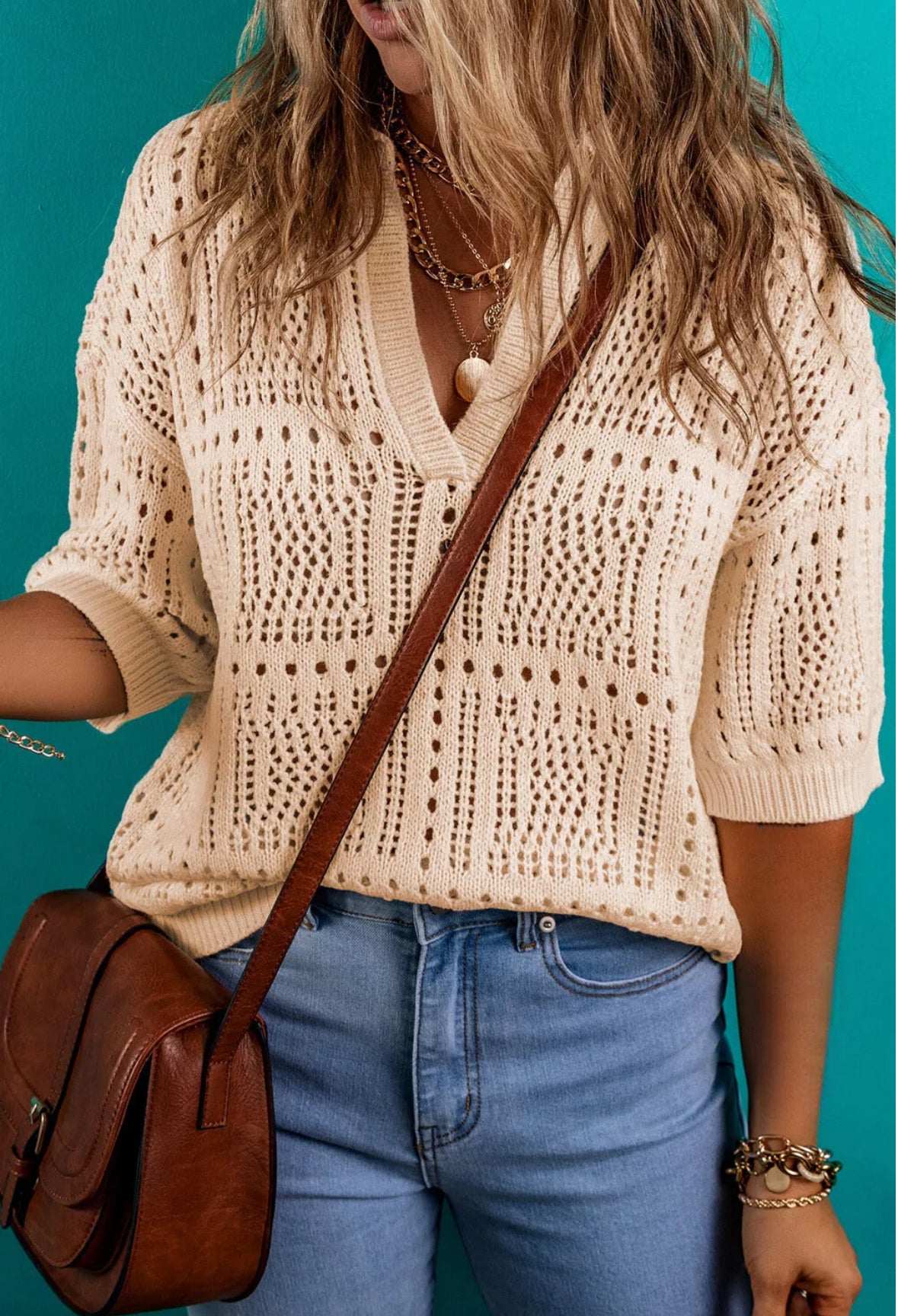 Collared Knit Short Sleeve Top