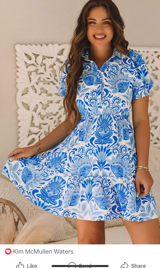 Blue Floral Ruffled Dress