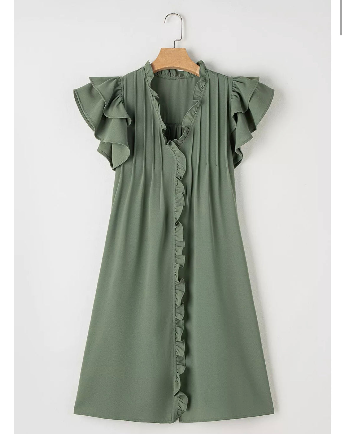 Pearl Ruffle Sleeve V Neck Frilled Shift Dress