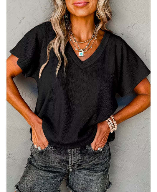 Emerson Crinkled V Neck Wide Sleeve Top