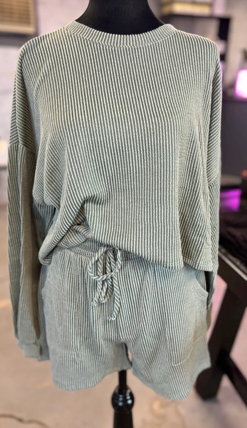 Army Green Ribbed Sweatshirts