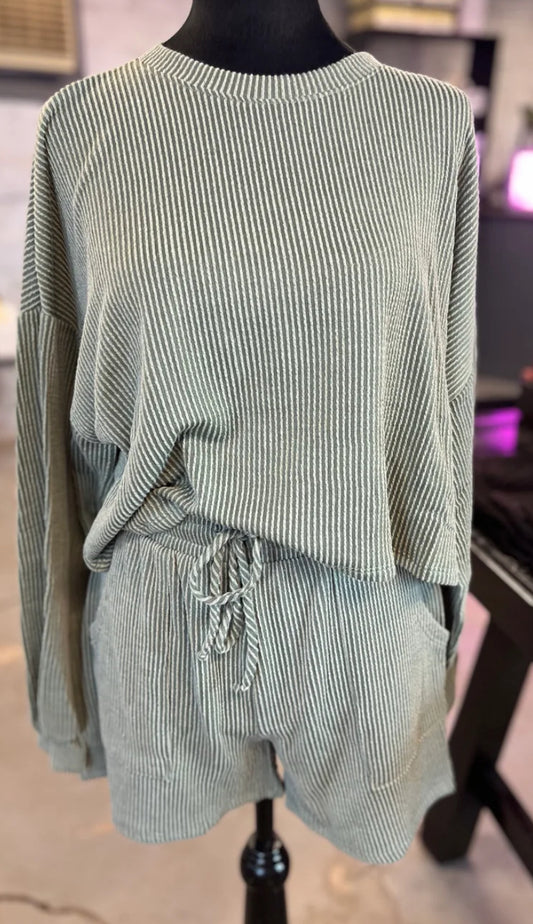Army Green Ribbed Sweatshirts