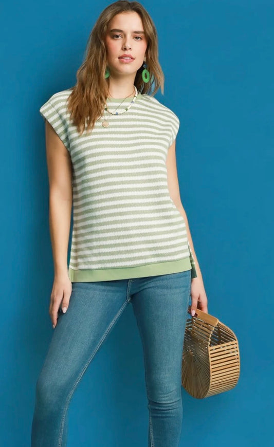 Sage Stripes Knit Top