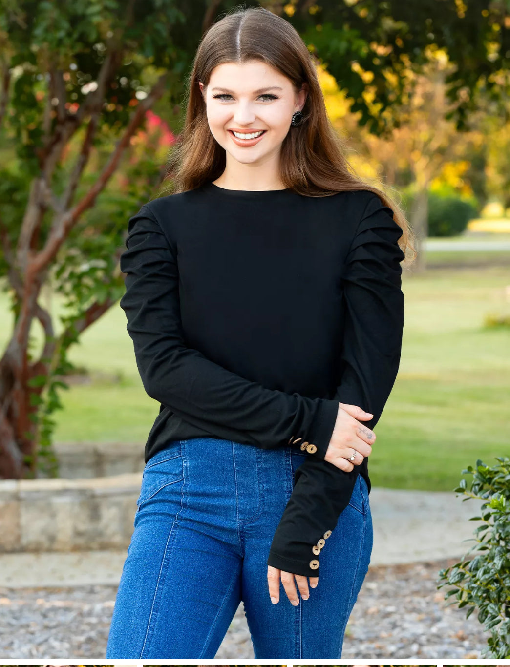 Ruffle Sleeve Top with Button Accents