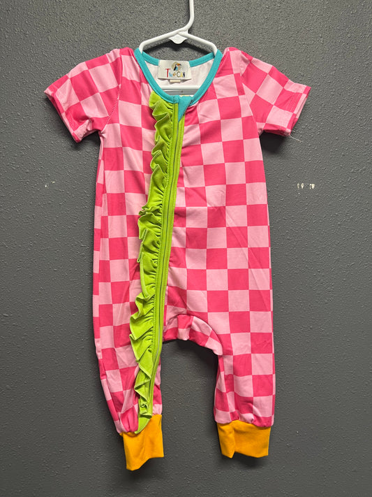 Neon Checkerboard Zip Up Jumpsuit