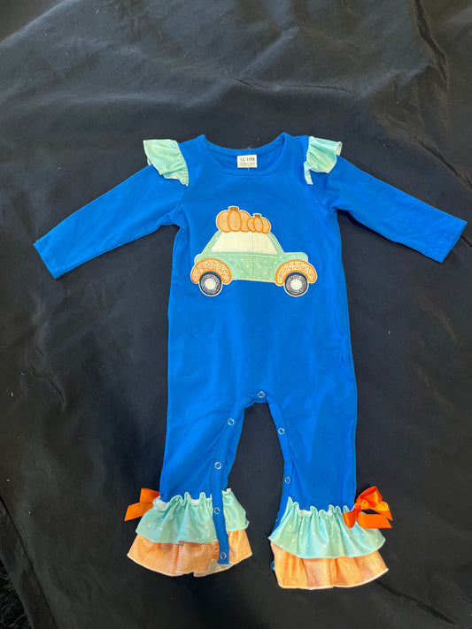 Blue Car Ruffled Jumpsuit